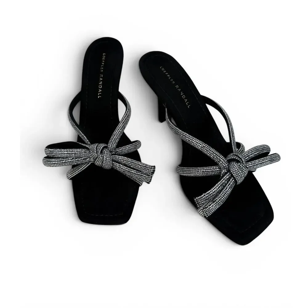 Loeffler Randall Margi‎ Bow Heeled Mule Size 10 Black Suede Embellished Crystal